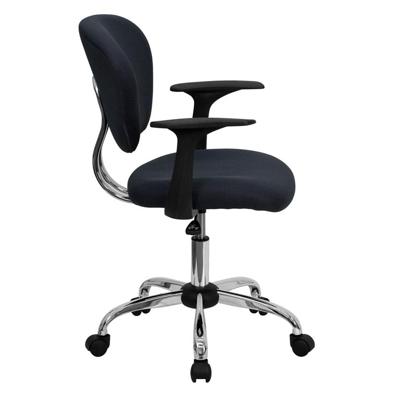 Mid-Back Gray Mesh Padded Swivel Task Office Chair with Chrome Base and Arms. Picture 2