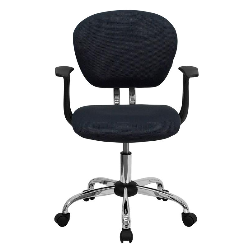 Mid-Back Gray Mesh Padded Swivel Task Office Chair with Chrome Base and Arms. Picture 4