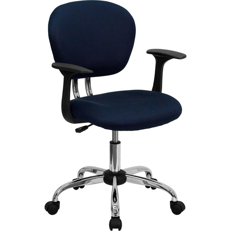 Mid-Back Navy Mesh Padded Swivel Task Office Chair with Chrome Base and Arms. Picture 1