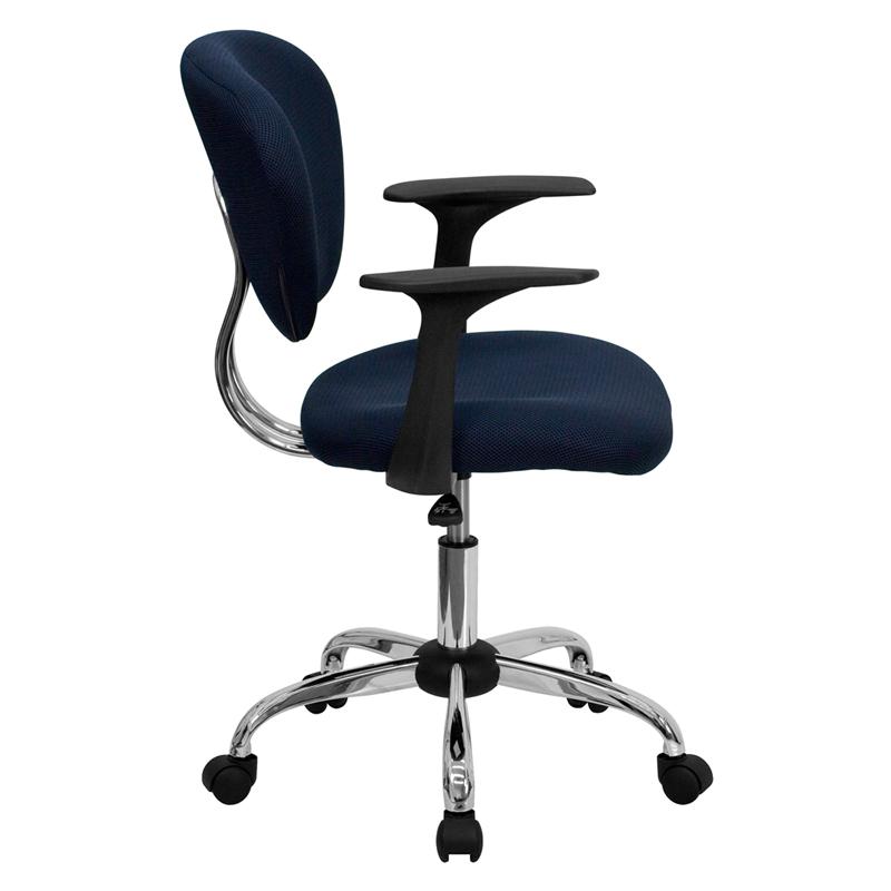 Mid-Back Navy Mesh Padded Swivel Task Office Chair with Chrome Base and Arms. Picture 2