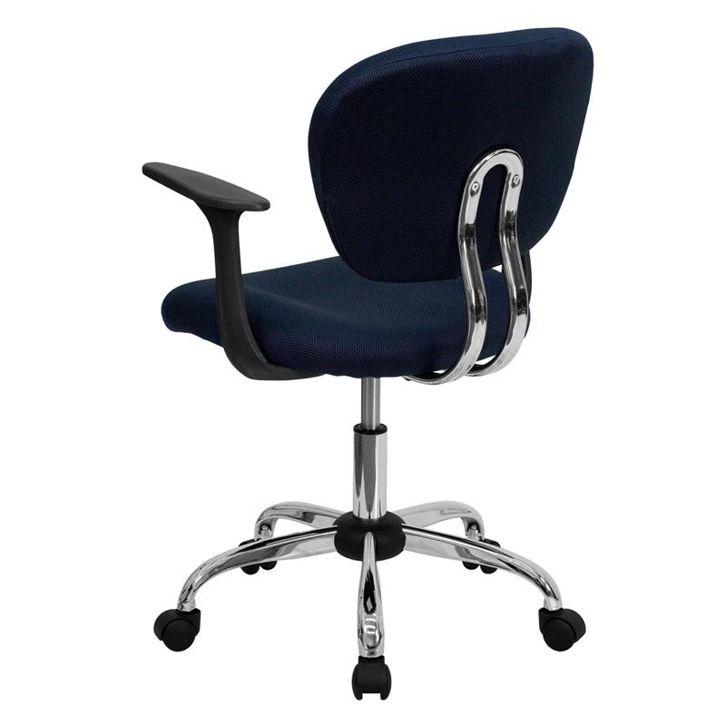 Mid-Back Navy Mesh Padded Swivel Task Office Chair with Chrome Base and Arms. Picture 3