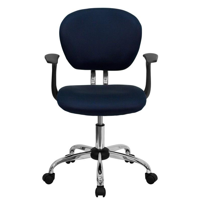 Mid-Back Navy Mesh Padded Swivel Task Office Chair with Chrome Base and Arms. Picture 4