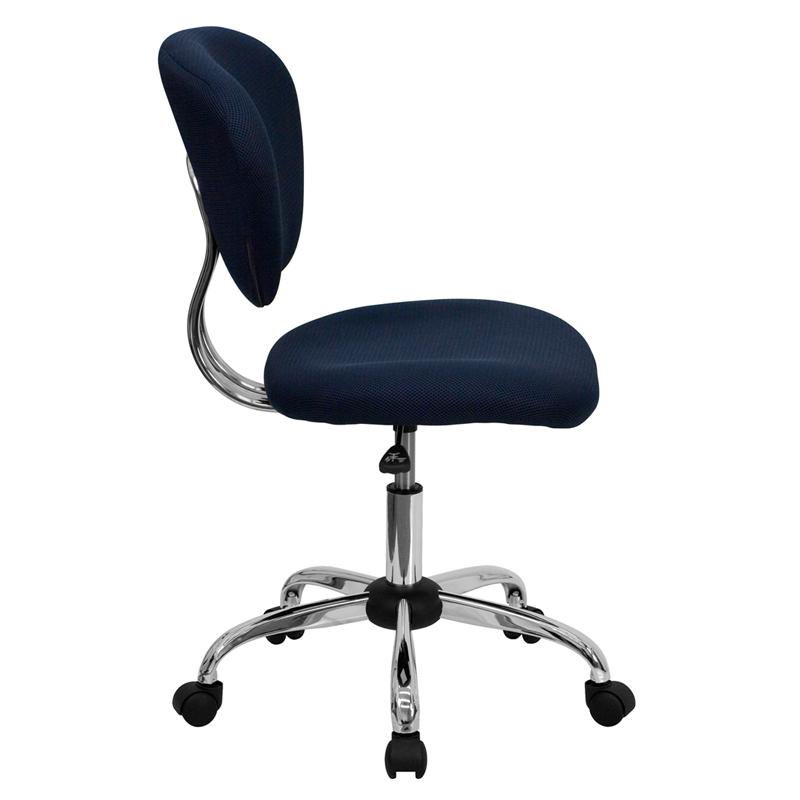 Mid-Back Navy Mesh Padded Swivel Task Office Chair with Chrome Base. Picture 2