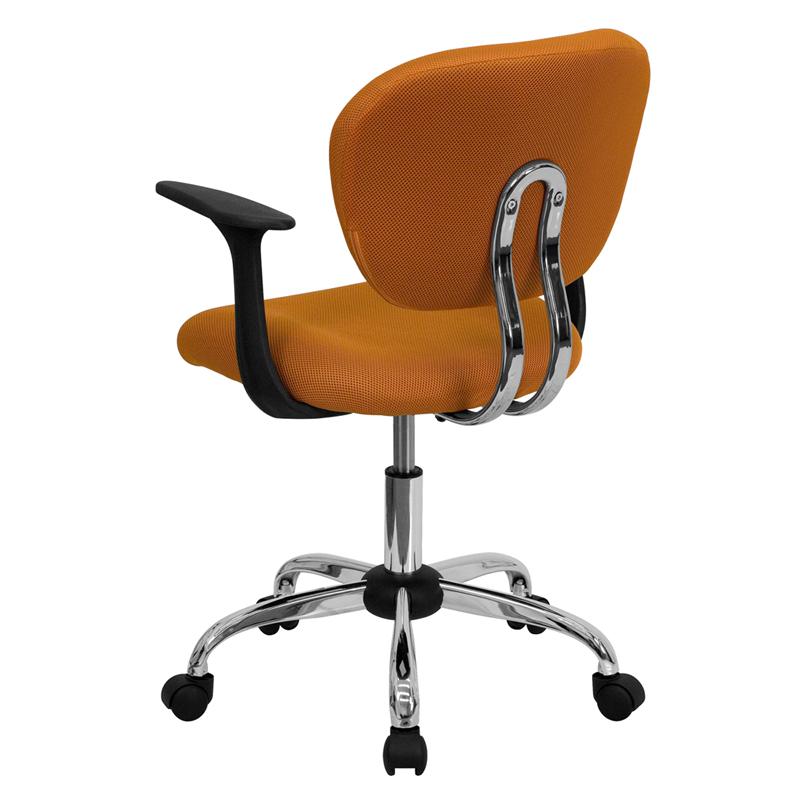 Mid-Back Orange Mesh Padded Swivel Task Office Chair with Chrome Base and Arms. Picture 3