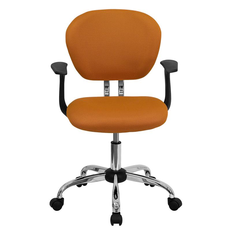 Mid-Back Orange Mesh Padded Swivel Task Office Chair with Chrome Base and Arms. Picture 4