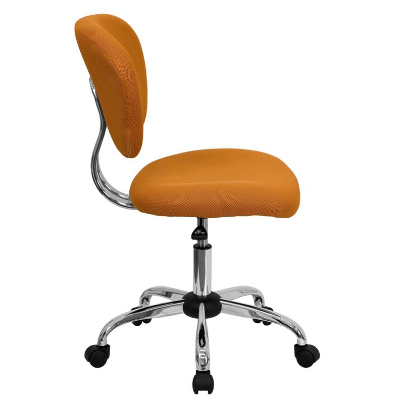 Mid-Back Orange Mesh Padded Swivel Task Office Chair with Chrome Base. Picture 2