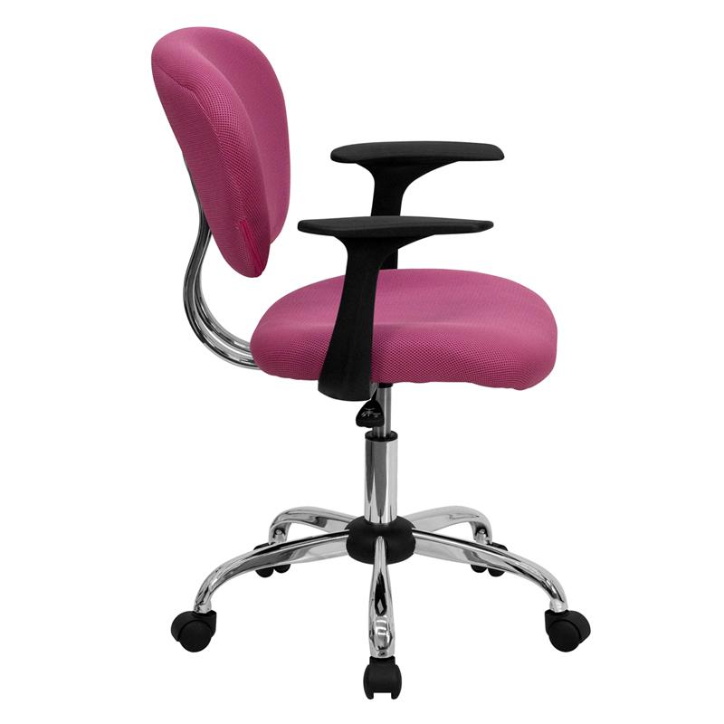 Mid-Back Pink Mesh Padded Swivel Task Office Chair with Chrome Base and Arms. Picture 2