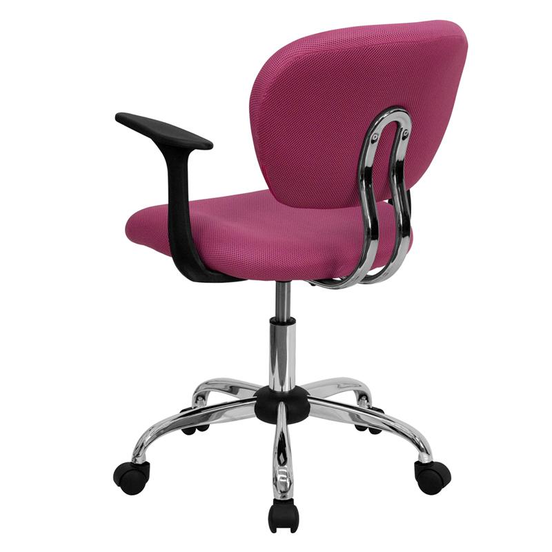 Mid-Back Pink Mesh Padded Swivel Task Office Chair with Chrome Base and Arms. Picture 3