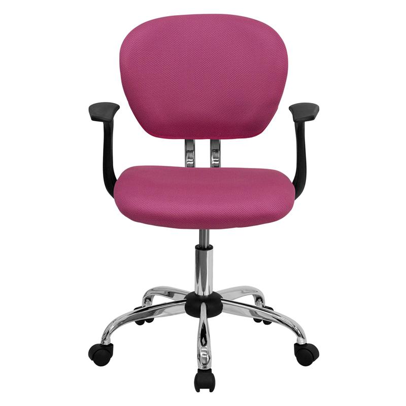 Mid-Back Pink Mesh Padded Swivel Task Office Chair with Chrome Base and Arms. Picture 4