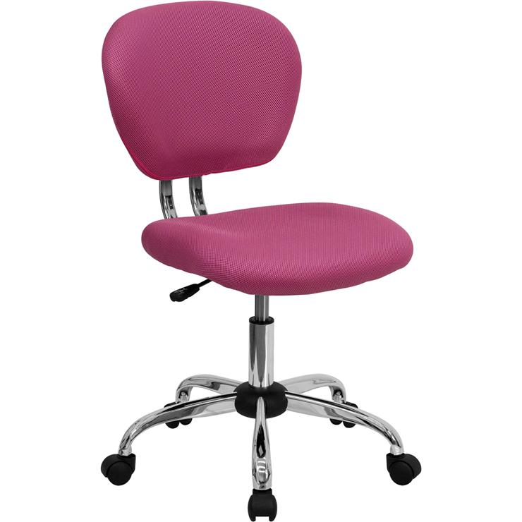 Mid-Back Pink Mesh Padded Swivel Task Office Chair with Chrome Base. Picture 1