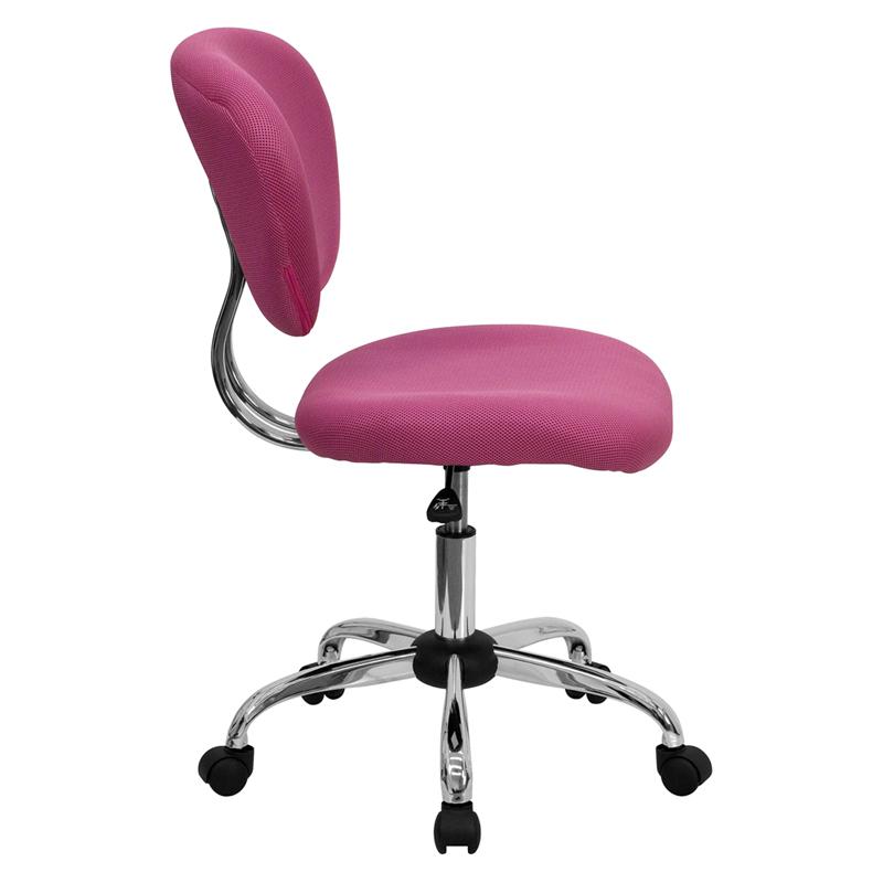 Mid-Back Pink Mesh Padded Swivel Task Office Chair with Chrome Base. Picture 2