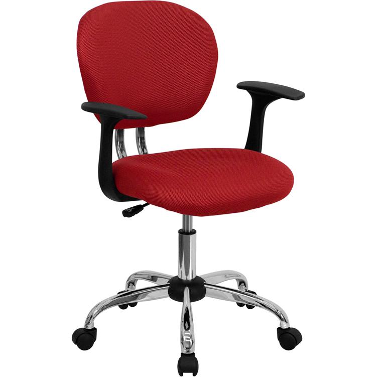 Mid-Back Red Mesh Padded Swivel Task Office Chair with Chrome Base and Arms. The main picture.