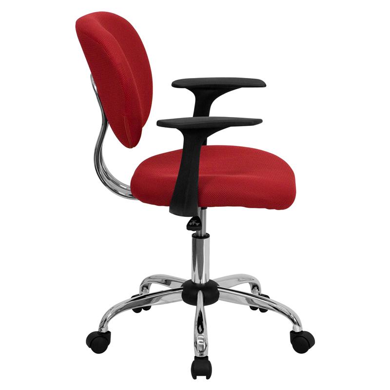 Mid-Back Red Mesh Padded Swivel Task Office Chair with Chrome Base and Arms. Picture 2