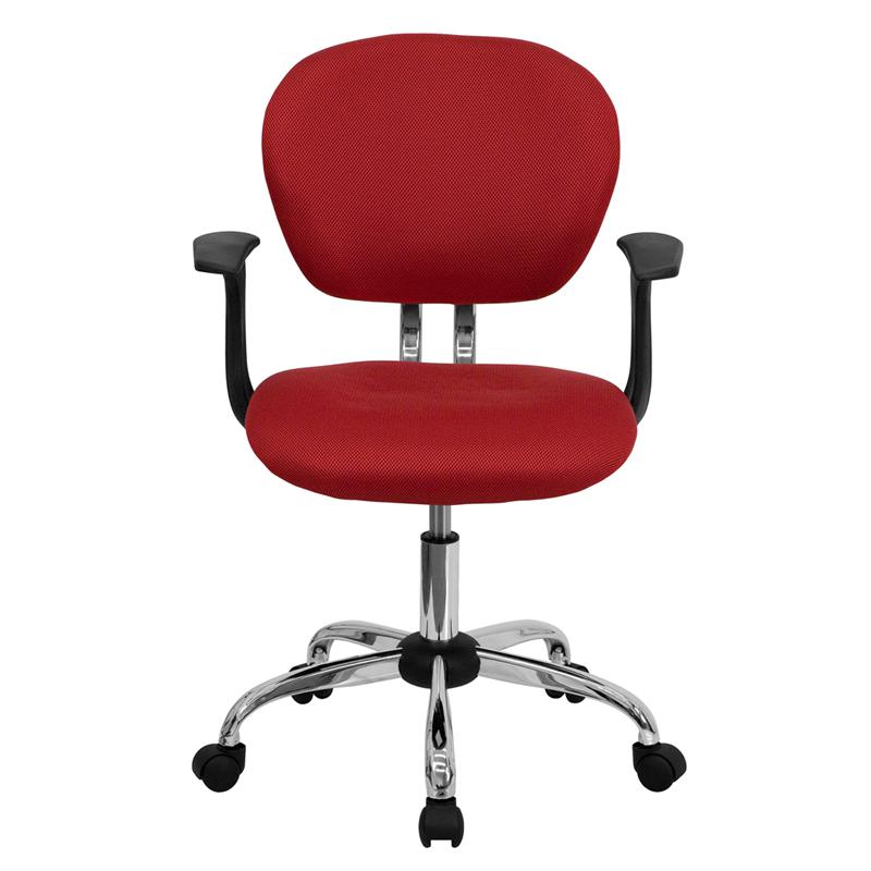 Mid-Back Red Mesh Padded Swivel Task Office Chair with Chrome Base and Arms. Picture 4