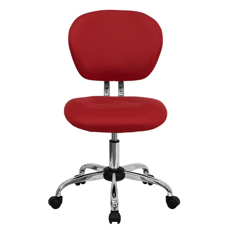 Mid-Back Red Mesh Padded Swivel Task Office Chair with Chrome Base. Picture 4