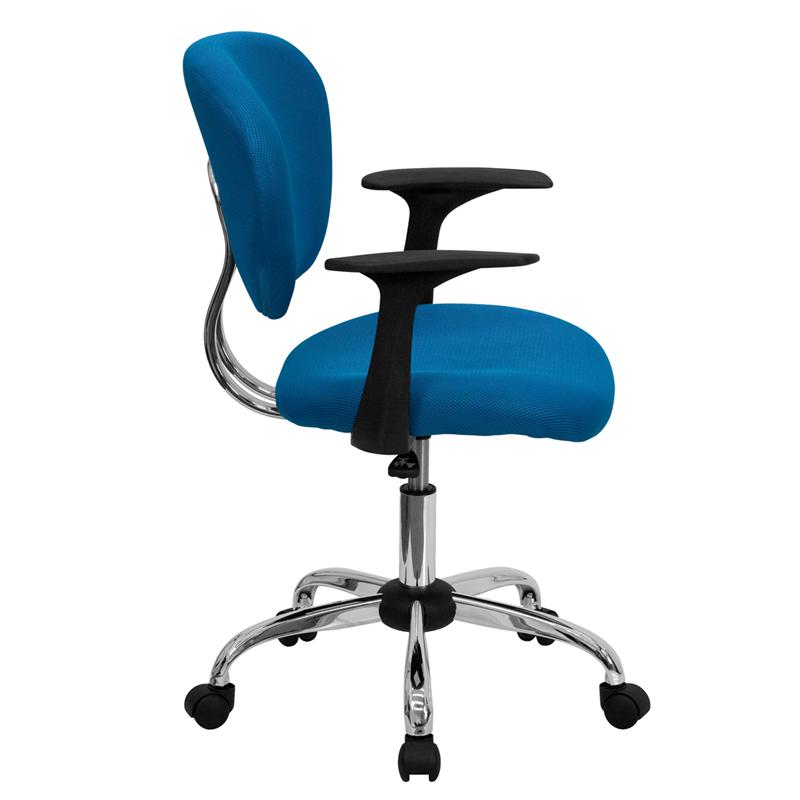 Mid-Back Turquoise Mesh Padded Swivel Task Office Chair with Chrome Base and Arms. Picture 2