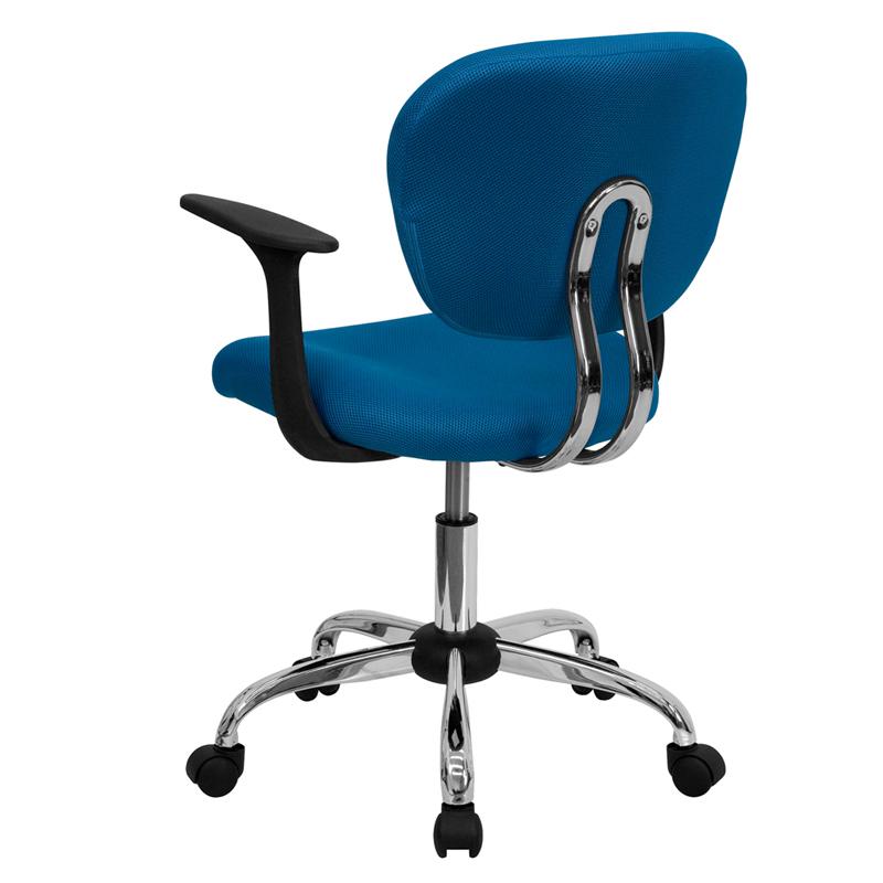 Mid-Back Turquoise Mesh Padded Swivel Task Office Chair with Chrome Base and Arms. Picture 3