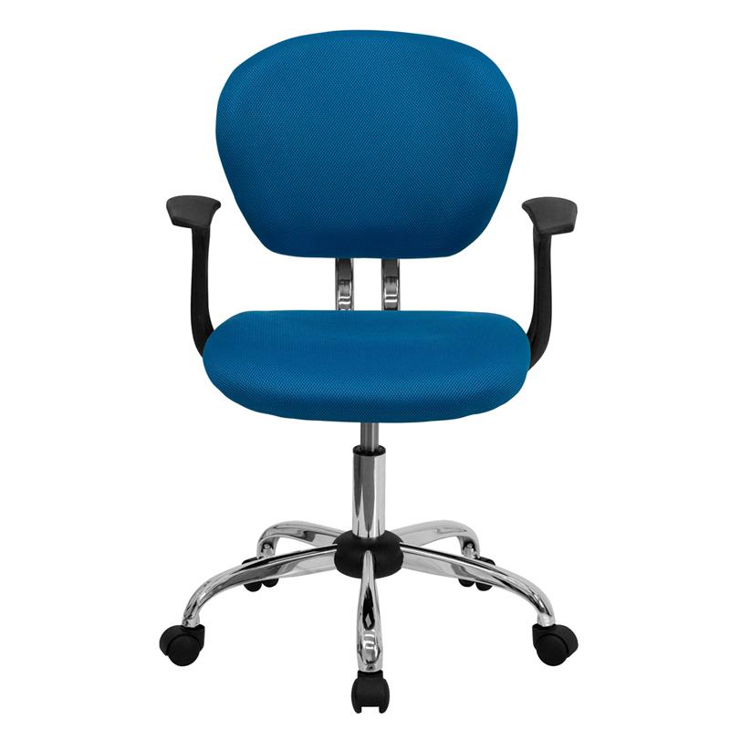 Mid-Back Turquoise Mesh Padded Swivel Task Office Chair with Chrome Base and Arms. Picture 4