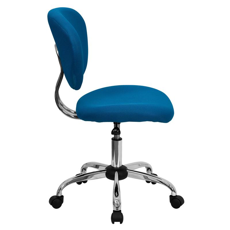 Mid-Back Turquoise Mesh Padded Swivel Task Office Chair with Chrome Base. Picture 2