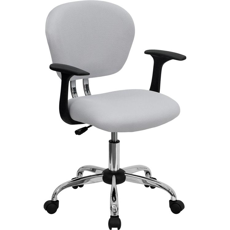 Mid-Back White Mesh Padded Swivel Task Office Chair with Chrome Base and Arms. Picture 1