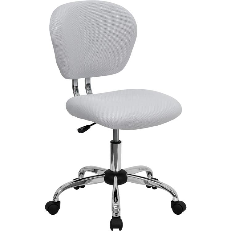 Mid-Back White Mesh Padded Swivel Task Office Chair with Chrome Base. Picture 1