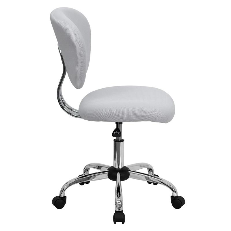 Mid-Back White Mesh Padded Swivel Task Office Chair with Chrome Base. Picture 2