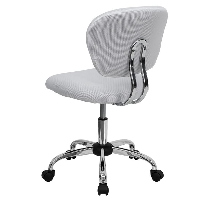 Mid-Back White Mesh Padded Swivel Task Office Chair with Chrome Base. Picture 3