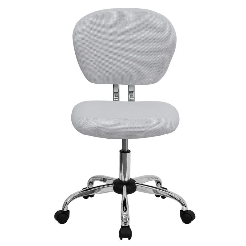 Mid-Back White Mesh Padded Swivel Task Office Chair with Chrome Base. Picture 4