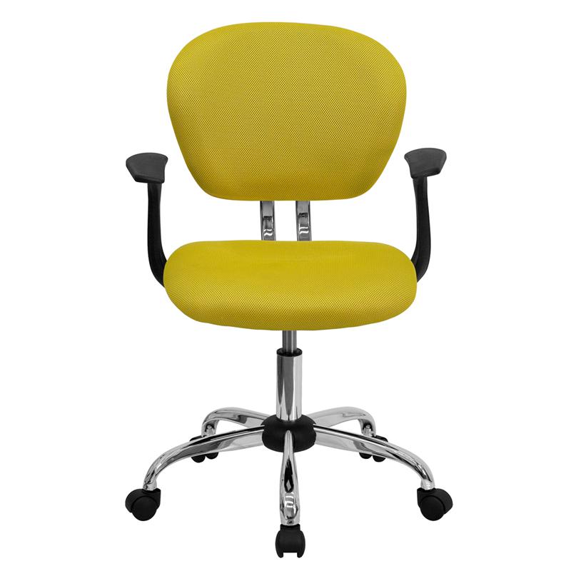 Mid-Back Yellow Mesh Padded Swivel Task Office Chair with Chrome Base and Arms. Picture 4