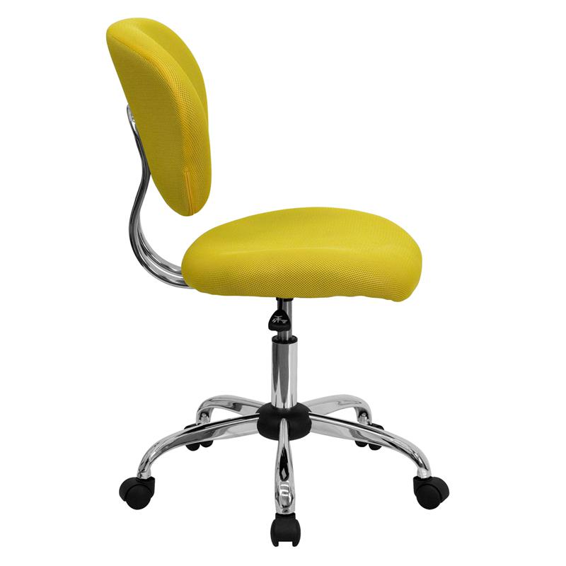 Mid-Back Yellow Mesh Padded Swivel Task Office Chair with Chrome Base. Picture 2