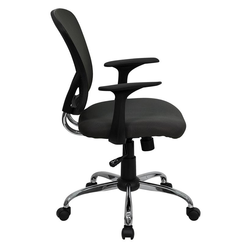 Mid-Back Dark Gray Mesh Swivel Task Office Chair with Chrome Base and Arms. Picture 2