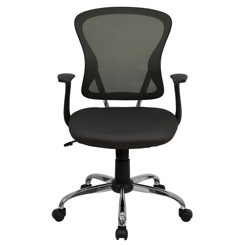 Mid-Back Dark Gray Mesh Swivel Task Office Chair with Chrome Base and Arms. Picture 4