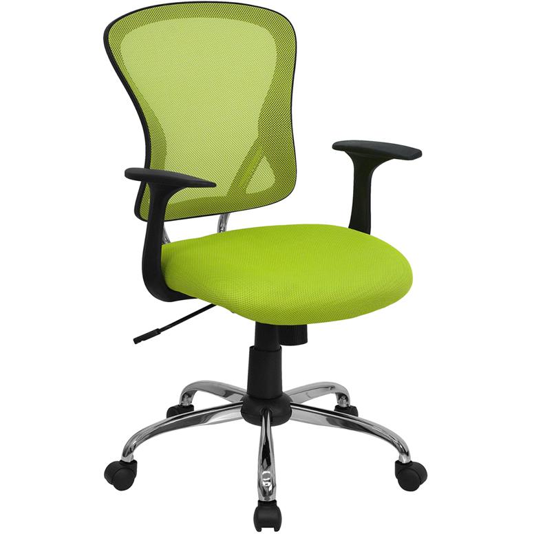 Mid-Back Green Mesh Swivel Task Office Chair with Chrome Base and Arms. Picture 1