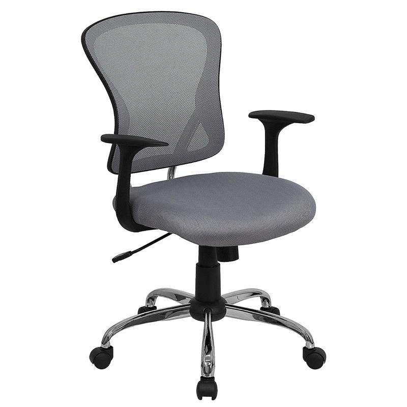 Mid-Back Gray Mesh Swivel Task Office Chair with Chrome Base and Arms. Picture 1