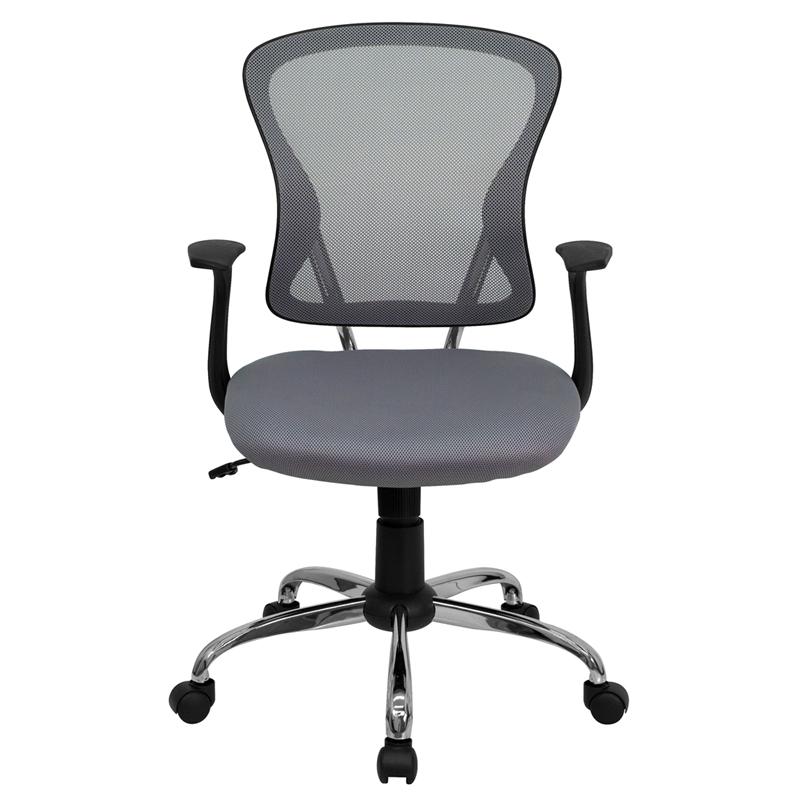 Mid-Back Gray Mesh Swivel Task Office Chair with Chrome Base and Arms. Picture 4