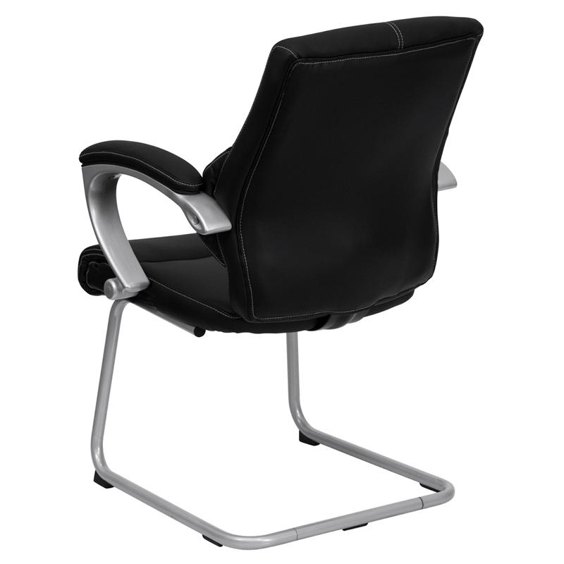 Black LeatherSoft Executive Side Reception Chair with Silver Sled Base. Picture 3