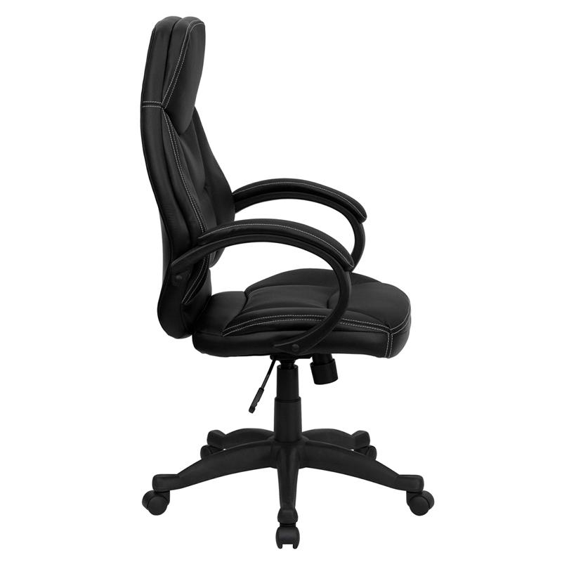 High Back Black Executive Swivel Office Chair with Curved Back and Loop Arms. Picture 2