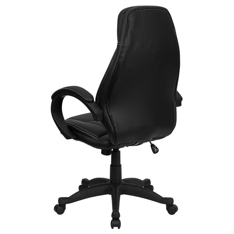 High Back Black LeatherSoft Contemporary Executive Swivel Ergonomic Office Chair with Curved Back and Loop Arms. Picture 3