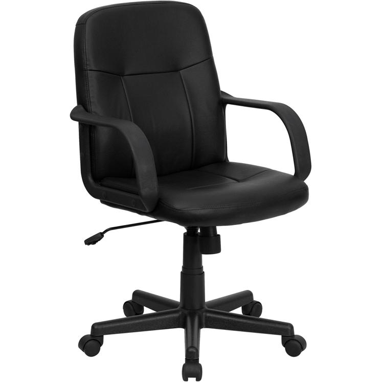 Mid-Back Black Glove Vinyl Executive Swivel Office Chair with Arms. Picture 1