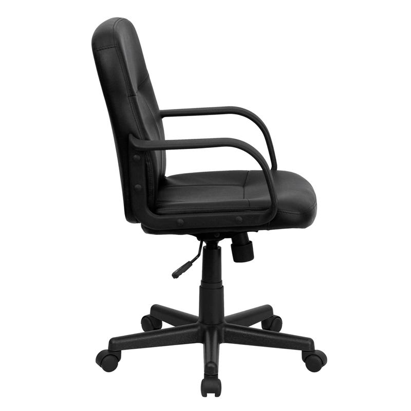Mid-Back Black Glove Vinyl Executive Swivel Office Chair with Arms. Picture 2