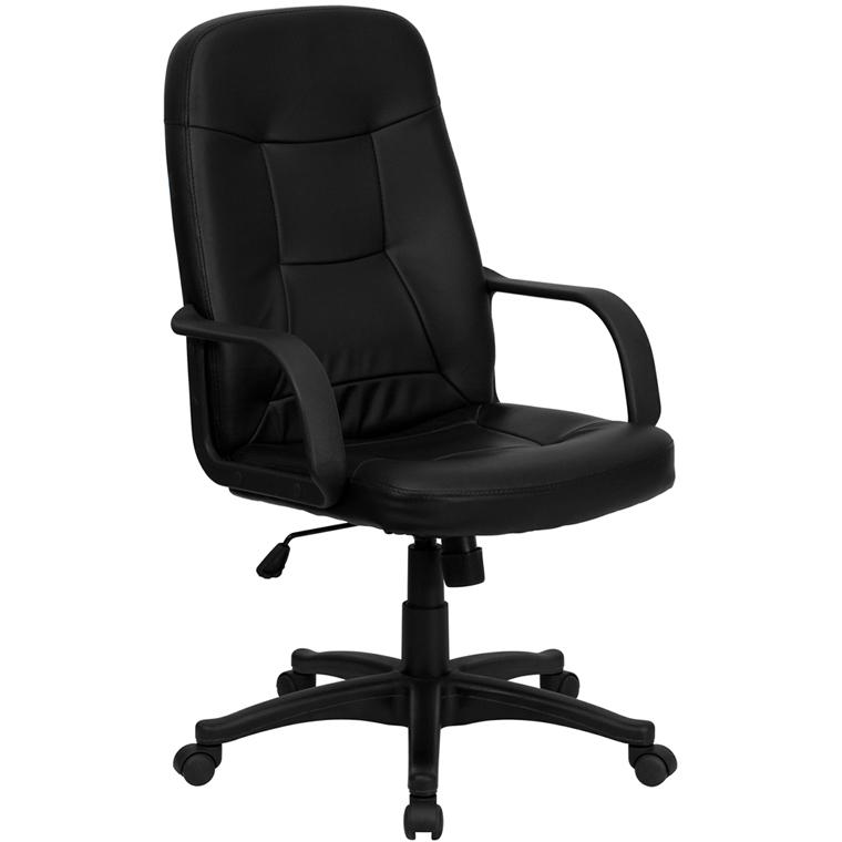 High Back Black Glove Vinyl Executive Swivel Office Chair with Arms. Picture 1