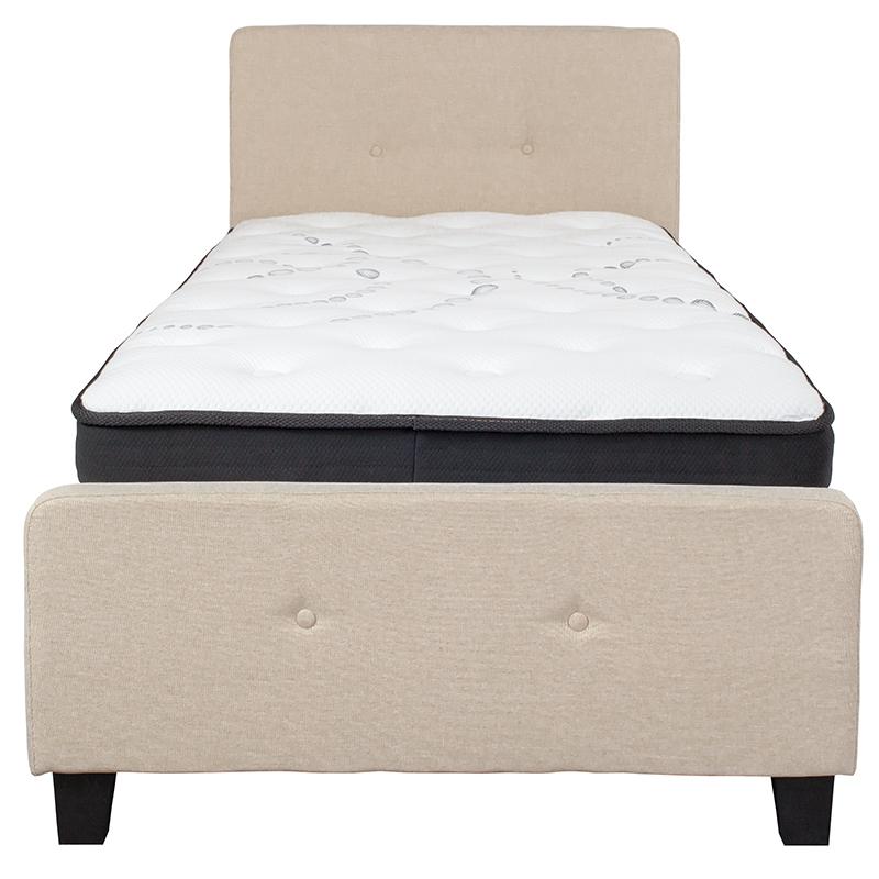 Twin Size Platform Bed in Beige Fabric with Pocket Spring Mattress. Picture 3
