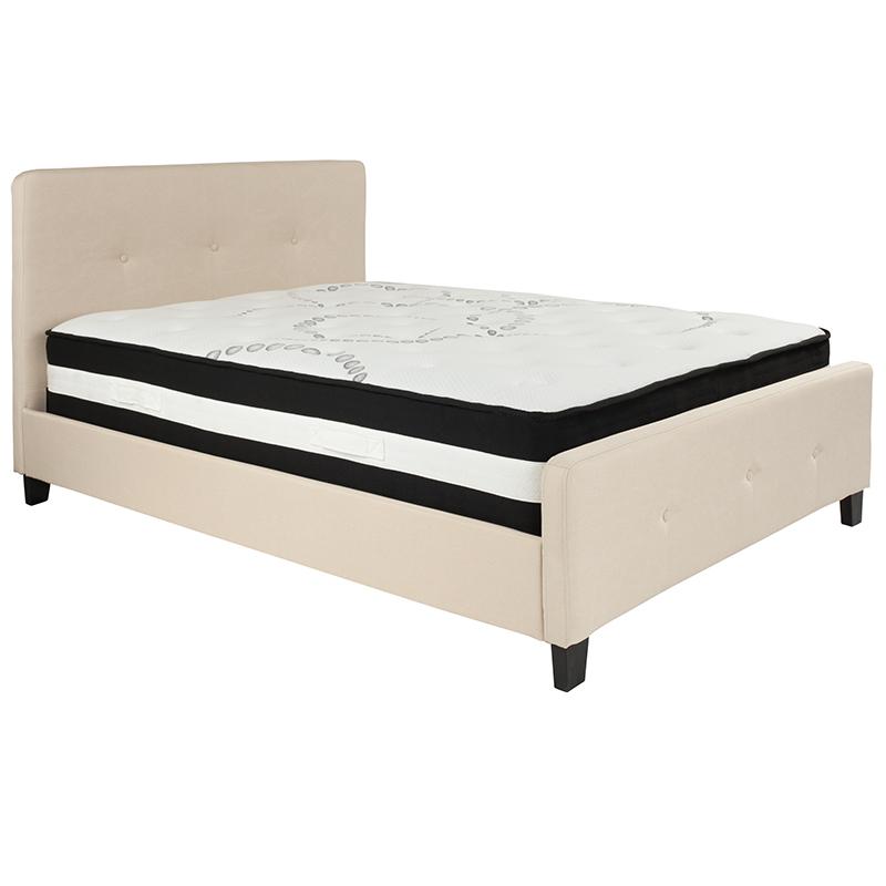 Full Size Platform Bed in Beige Fabric with Pocket Spring Mattress. Picture 2