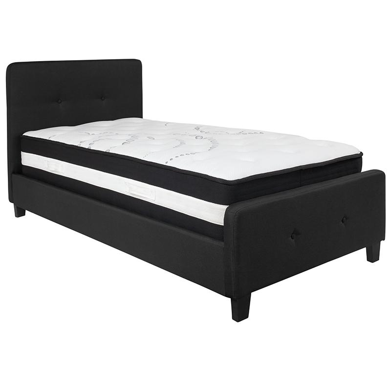 Twin Size Platform Bed in Black Fabric with Pocket Spring Mattress. Picture 2