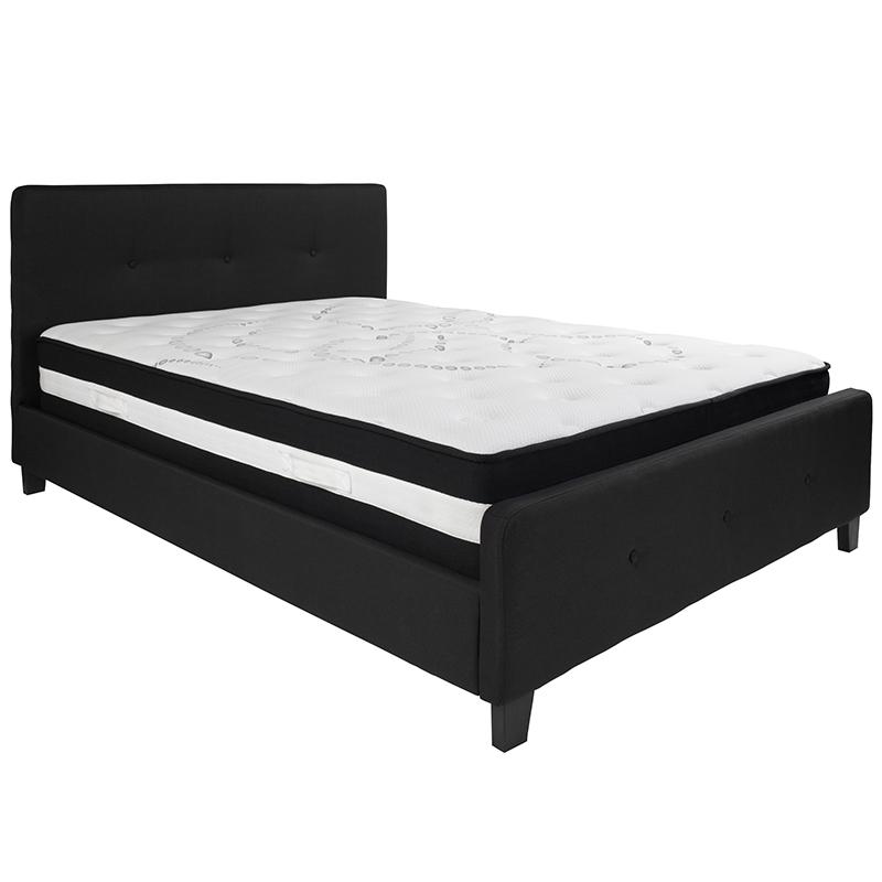Queen Size Platform Bed in Black Fabric with Pocket Spring Mattress. Picture 2