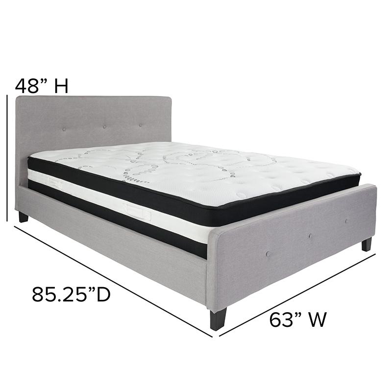 Queen Size Platform Bed in Light Gray Fabric with Pocket Spring Mattress. Picture 4