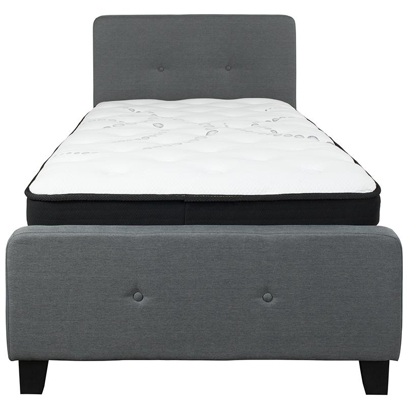 Twin Size Platform Bed in Dark Gray Fabric with Pocket Spring Mattress. Picture 3