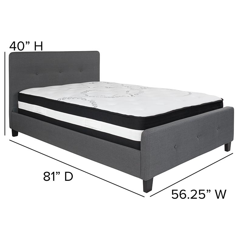 Full Size Platform Bed in Dark Gray Fabric with Pocket Spring Mattress. Picture 4