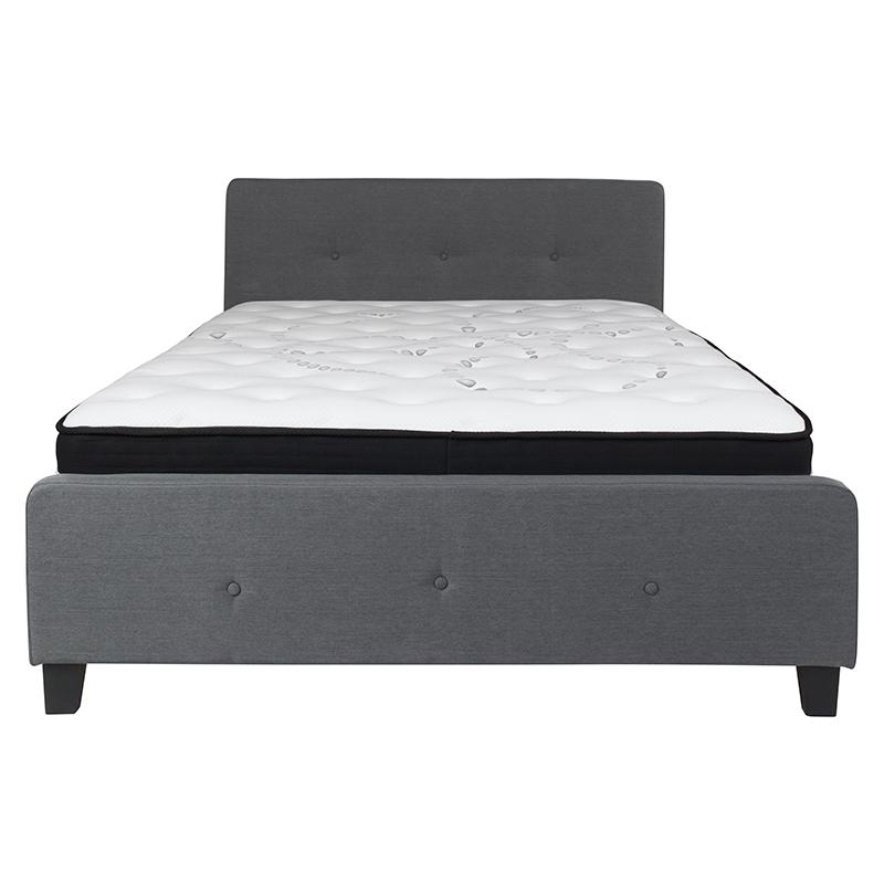 Queen Size Platform Bed in Dark Gray Fabric with Pocket Spring Mattress. Picture 3