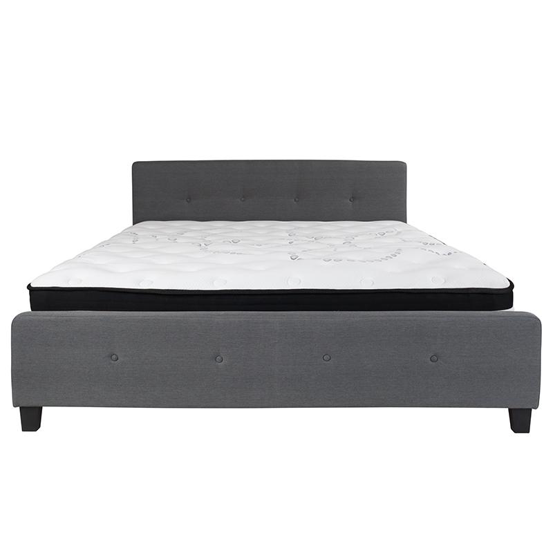 King Size Platform Bed in Dark Gray Fabric with Pocket Spring Mattress. Picture 3